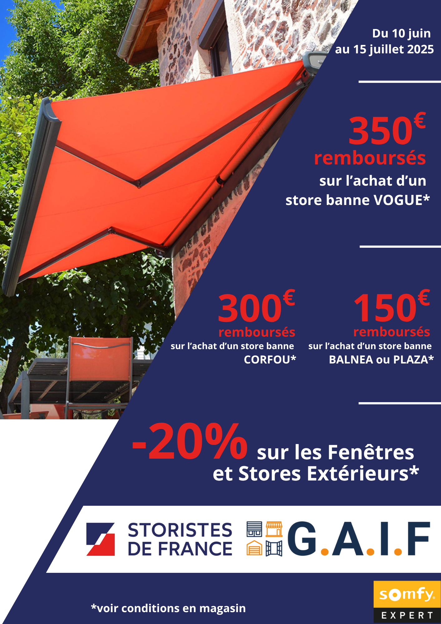 Offre de remboursement et réduction sur stores extérieurs.