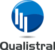 Logo Qualistral, sphère bleue avec barres blanches.